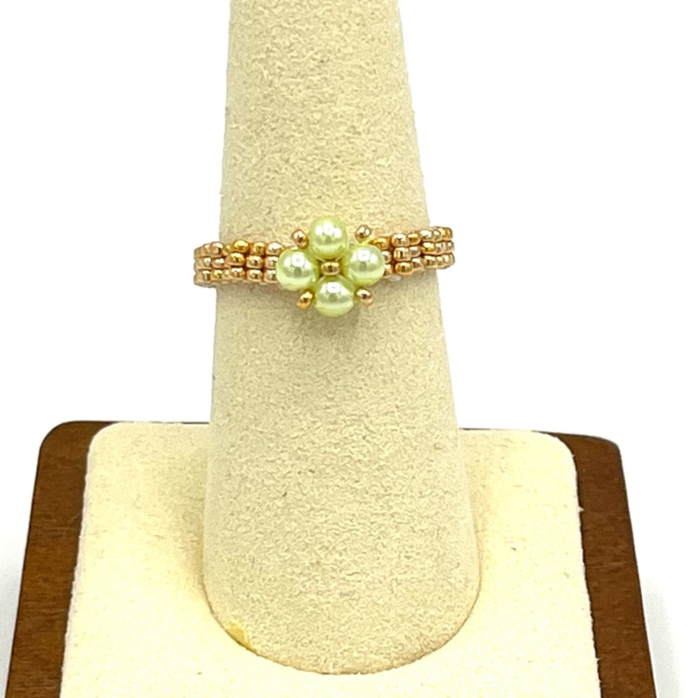 HAND CRAFTED Green Pearl Beaded Ring